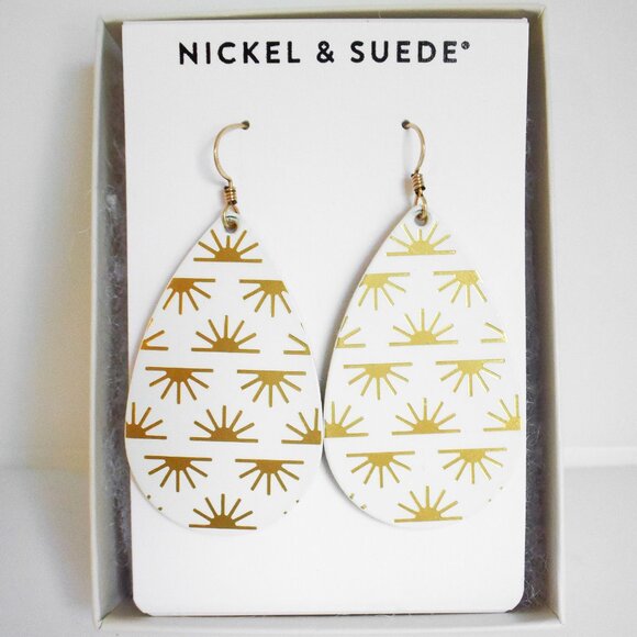 *Nickel & Suede* White Daybreak Leather Teardrop Earrings - SMALL- NEW! - Picture 1 of 3